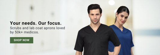 Male and female doctors wearing black and navy blue OT scrubs