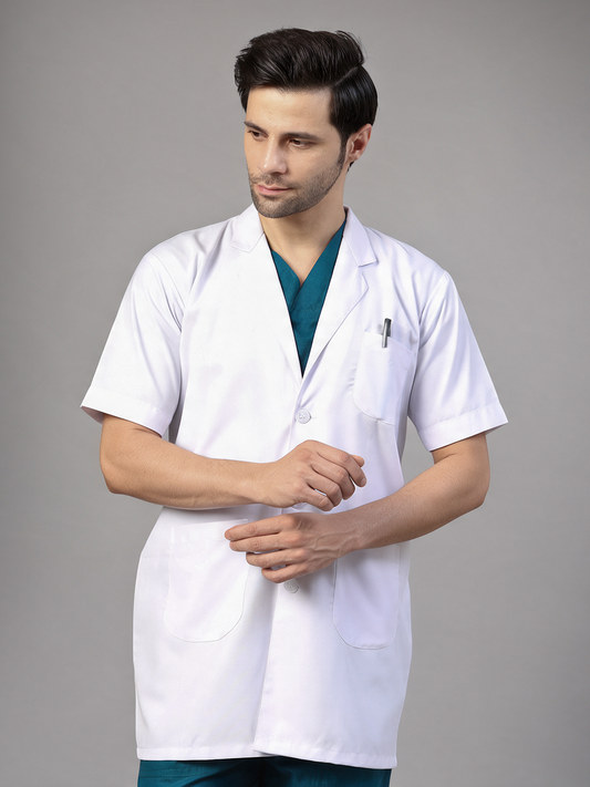 Men White Doctor Coat - Half Sleeves